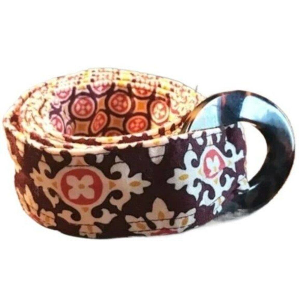 Vera Bradley Vintage Medallion Reversible Belt Burgundy Yellow Tortoise Buckle